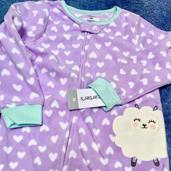 NWT Two Pairs of Carter’s Girl’s 1-Piece Fleece Footie PJs Size 3T - Picture 2 of 4